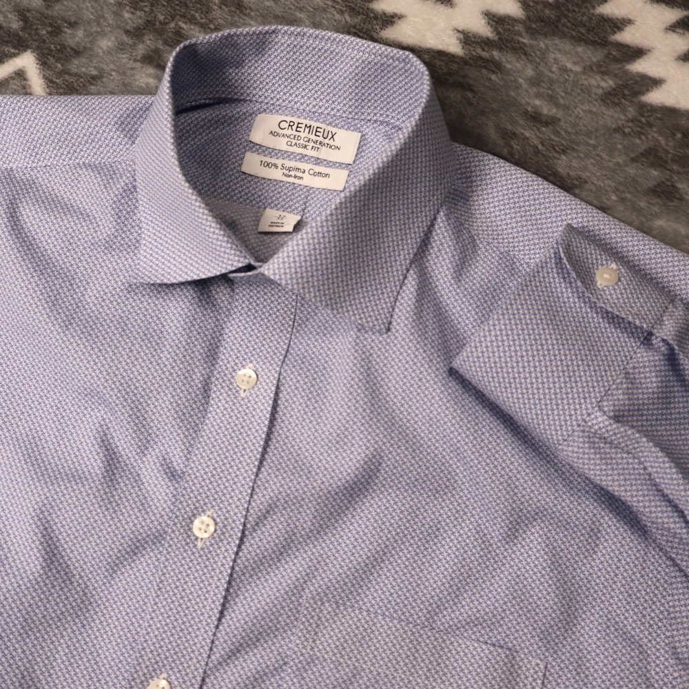 Cremieux Advanced Generation Blue Geometric Supima Cotton Dress Shirt 17 33